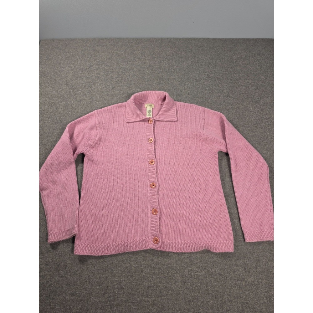 L.L. Bean Wool Angora Cardigan Sweater Womens Medium Pink Button Front Collared